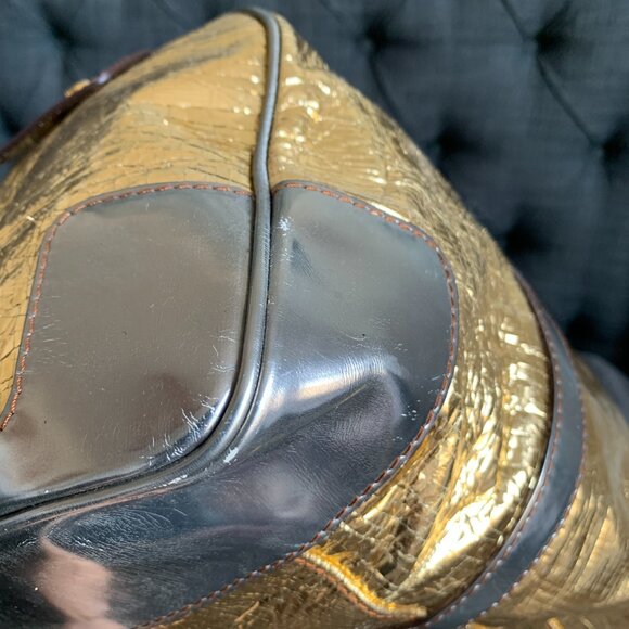 Lanvin Purse Large Tote Shoulder Bag Gold Silver Leather Lambskin Luxury Vintage - Picture 5 of 17